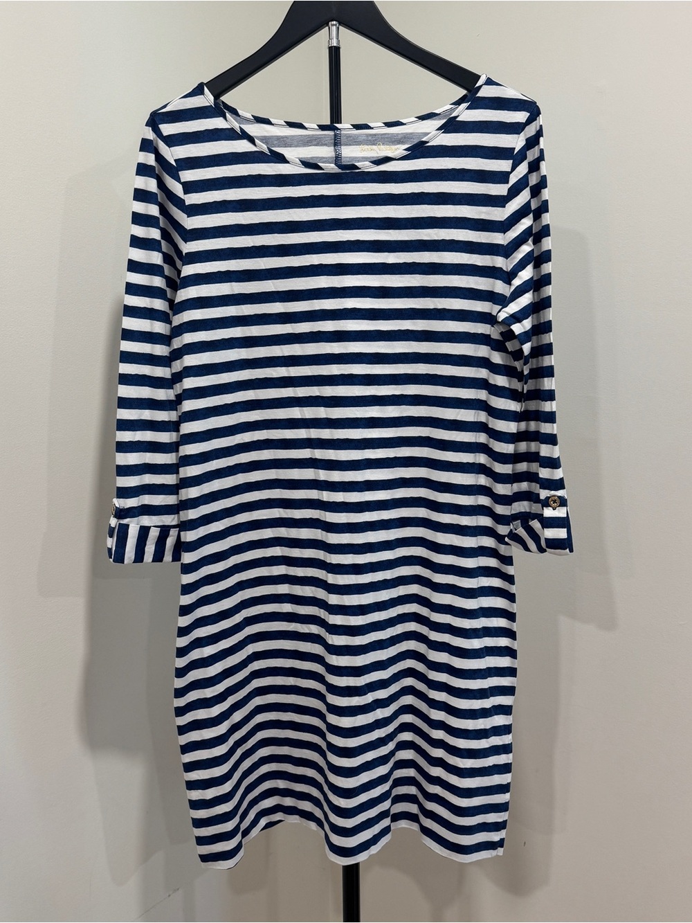 Lilly Pulitzer Blue and White Striped T Shirt Dress L